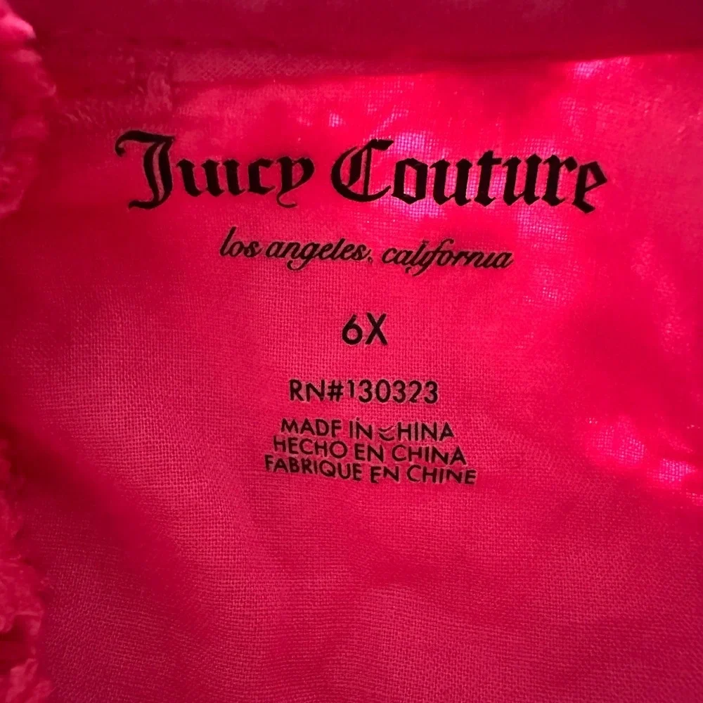 Juicy Couture Girls Pink Eyelet Lace Dress Gold Heart Logo Button Back Size 6X